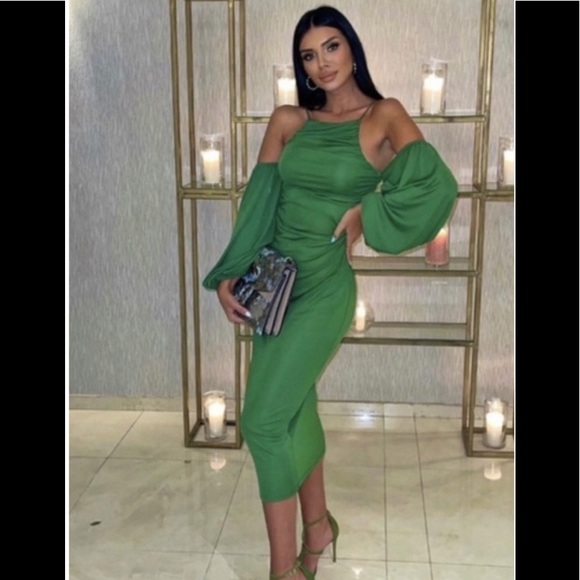 ZARA GREEN MIDI DRESS - Picture 3 of 16